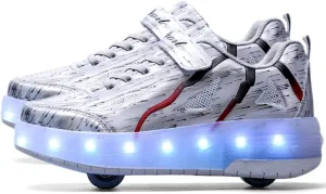 AIkuass Kids Roller Shoes Shiny Led Light Up Sneakers USB Rechargeable Shoes with Wheels Roller Skates for Girls Boys Christmas Thanksgiving Birthday Best Gifts