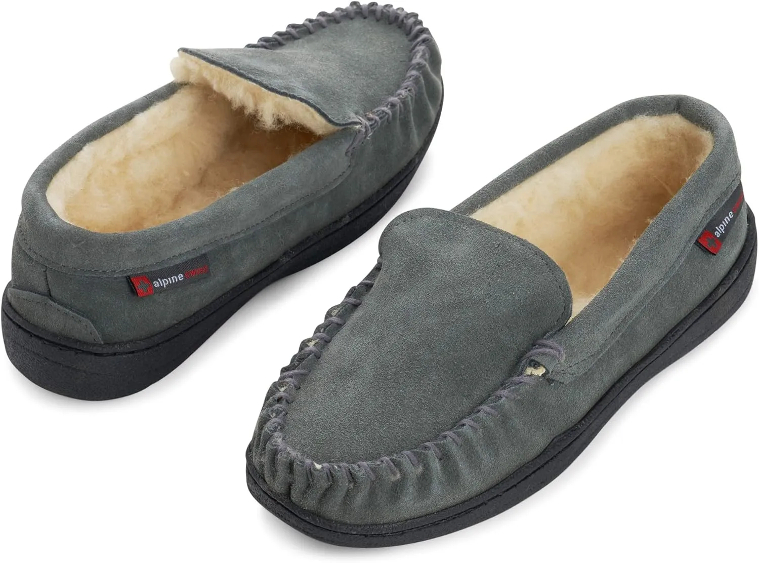 Alpine Swiss Yukon Mens Moccasin Slippers Genuine Suede Slip-On House Shoes Shearling Lining Comfy Stylish Indoor Footwear