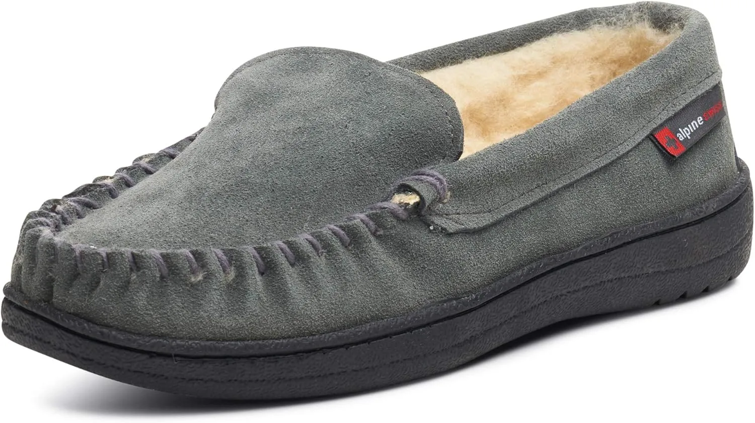 Alpine Swiss Yukon Mens Moccasin Slippers Genuine Suede Slip-On House Shoes Shearling Lining Comfy Stylish Indoor Footwear