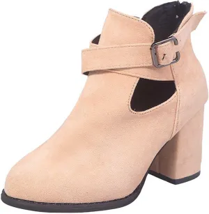 Ankle Boots Womens Suede Buckle Low Mid Heel Boots Solid Color Irregular Chunky Boots Vintage Casual Boots
