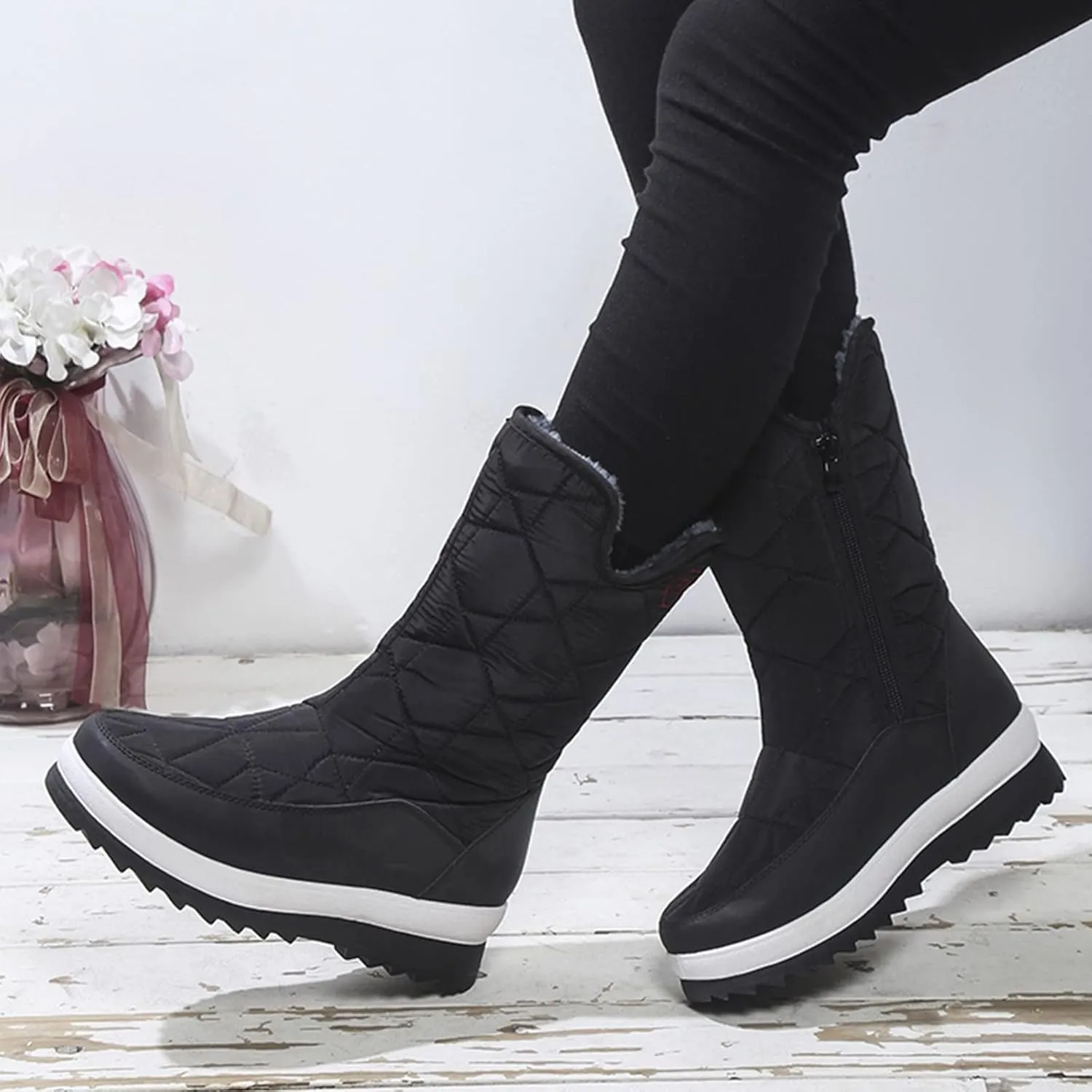 Ankle Snow Boots for Women 2023 Lightweight Women Snow Boots Calf High Women's Black Leather Winter Boots Outdoor Boots Women Brown Womens Winter Ankle Boots Wide Width