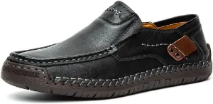 Asifn Men's Loafers Leather Hand-Stitched Casual Shoes Non-Slip Wear-Resistant Flat Bottom Breathable Outdoor Shoes