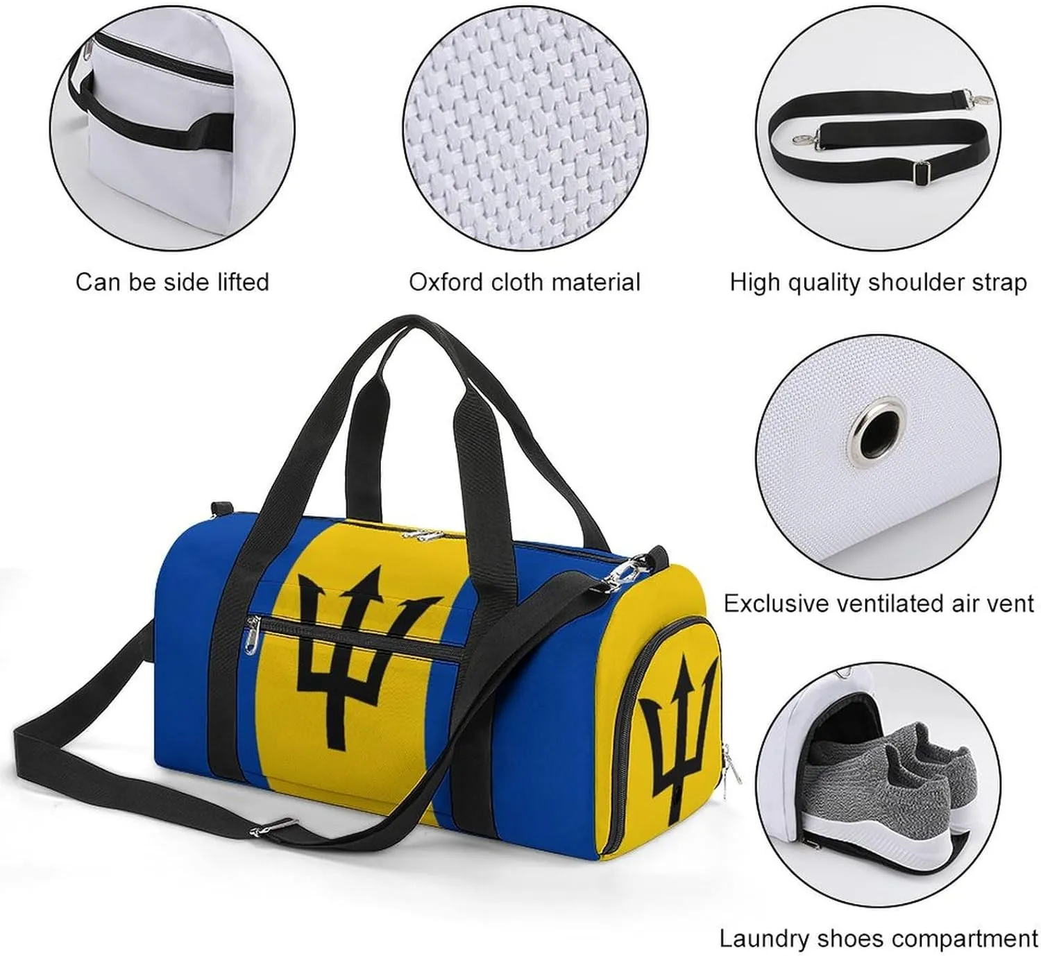 Barbados Flag Gym Bag for Boys Girls with Shoe Compartment and Wet Pocket