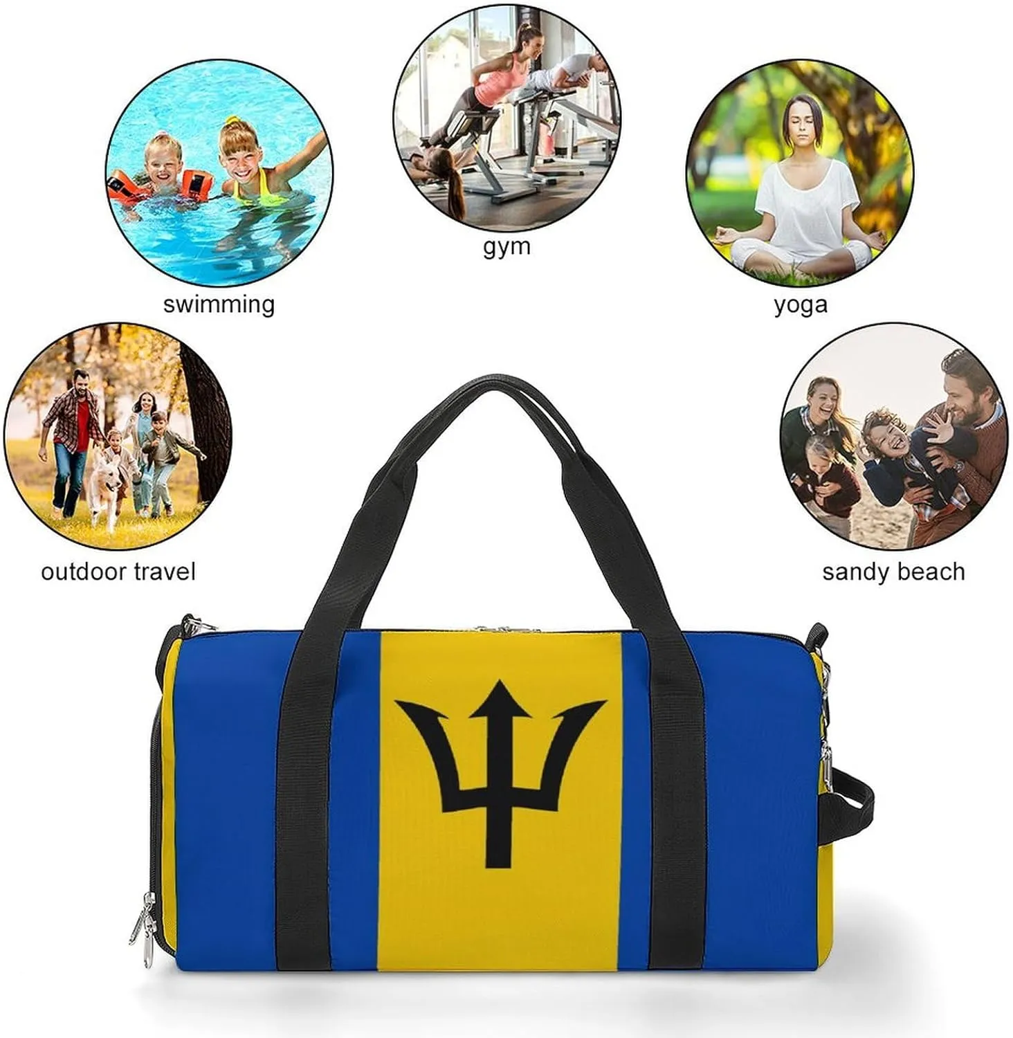 Barbados Flag Gym Bag for Boys Girls with Shoe Compartment and Wet Pocket