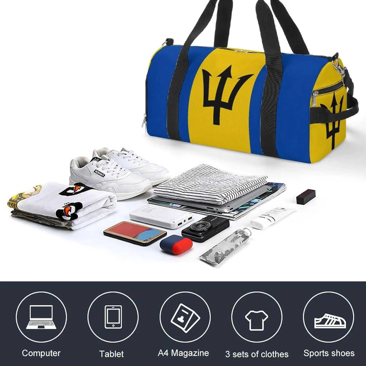 Barbados Flag Gym Bag for Boys Girls with Shoe Compartment and Wet Pocket