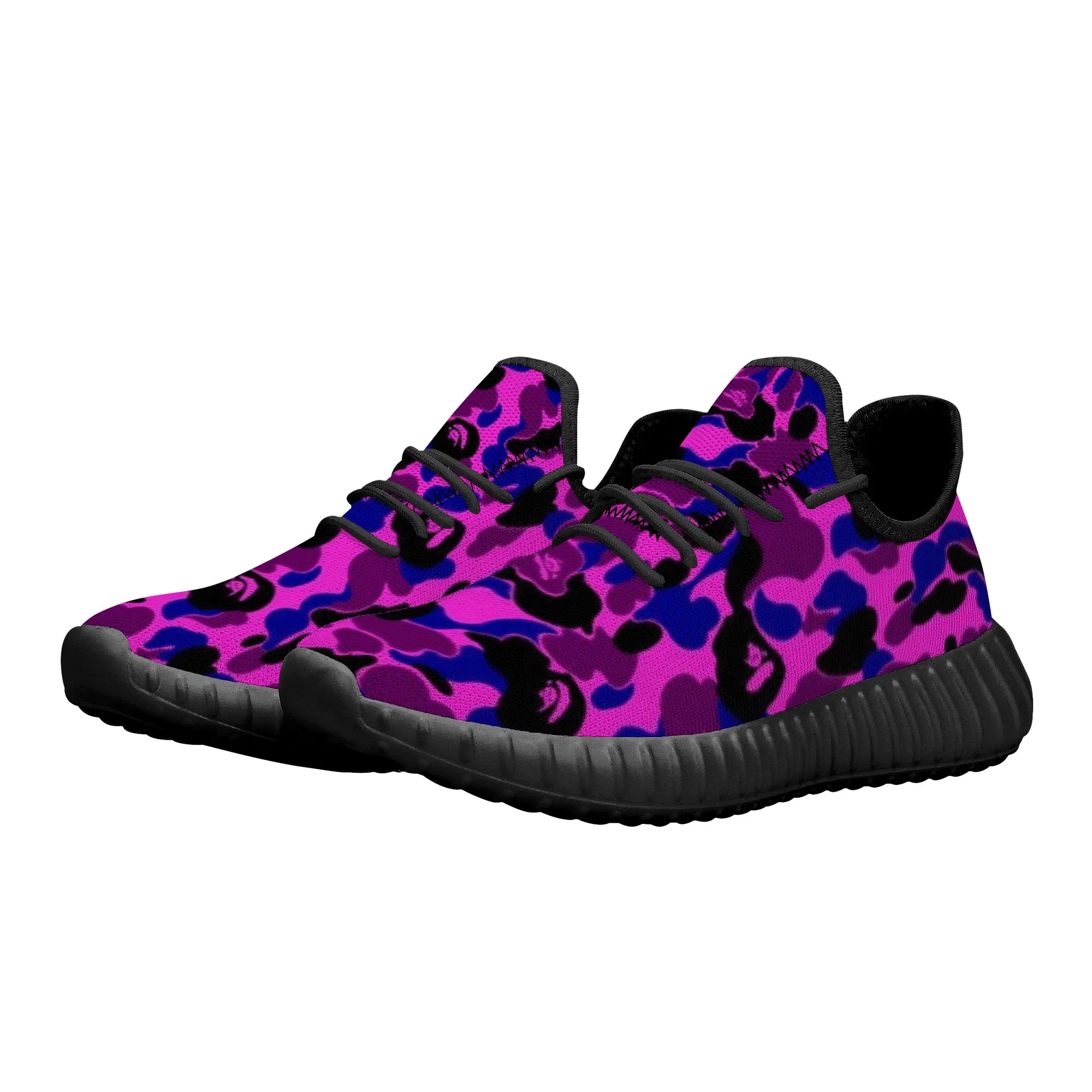 Blue Purple B Ape Camo Pattern Premium Sneakers