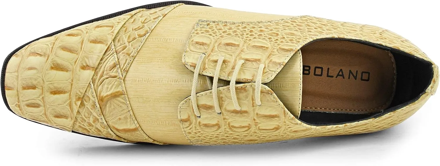 Bolano Bandit, Cap Toe Oxford Dress Shoes for Men, Men's Formal Dress Shoes with Alligator Print, Croc Folded Oxfords