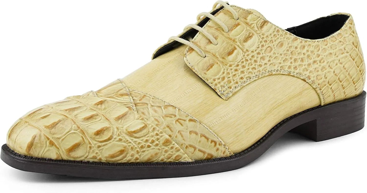 Bolano Bandit, Cap Toe Oxford Dress Shoes for Men, Men's Formal Dress Shoes with Alligator Print, Croc Folded Oxfords