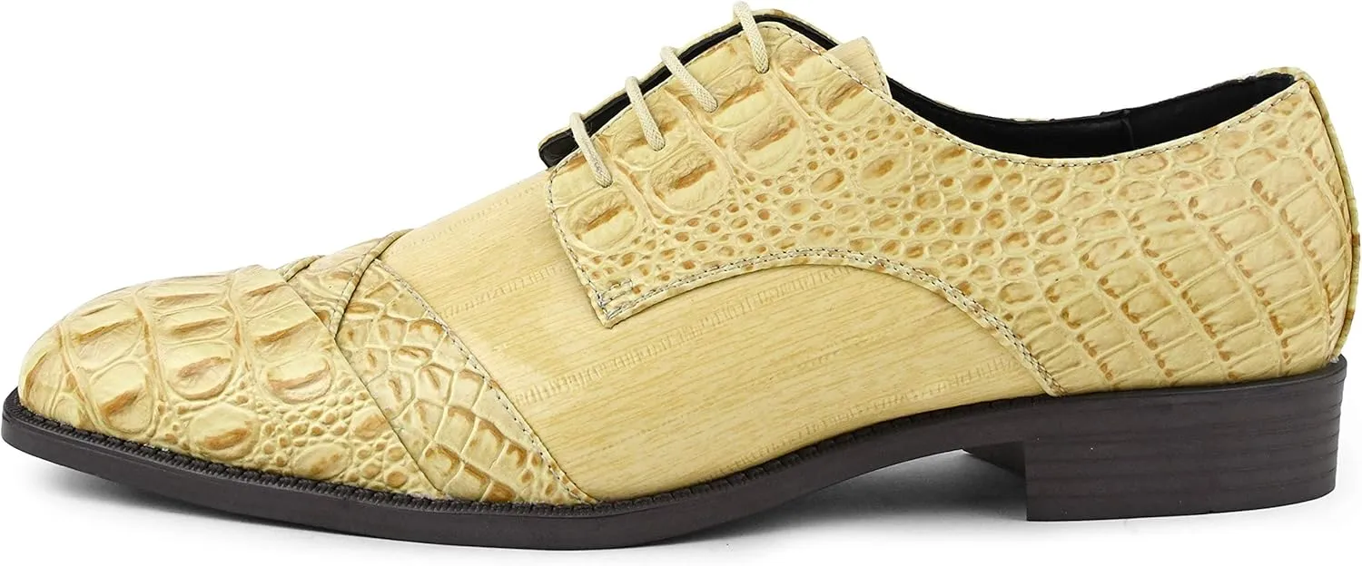 Bolano Bandit, Cap Toe Oxford Dress Shoes for Men, Men's Formal Dress Shoes with Alligator Print, Croc Folded Oxfords