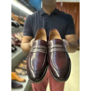 Burgundy   Grey 2 Tone Classic Penny Loafers