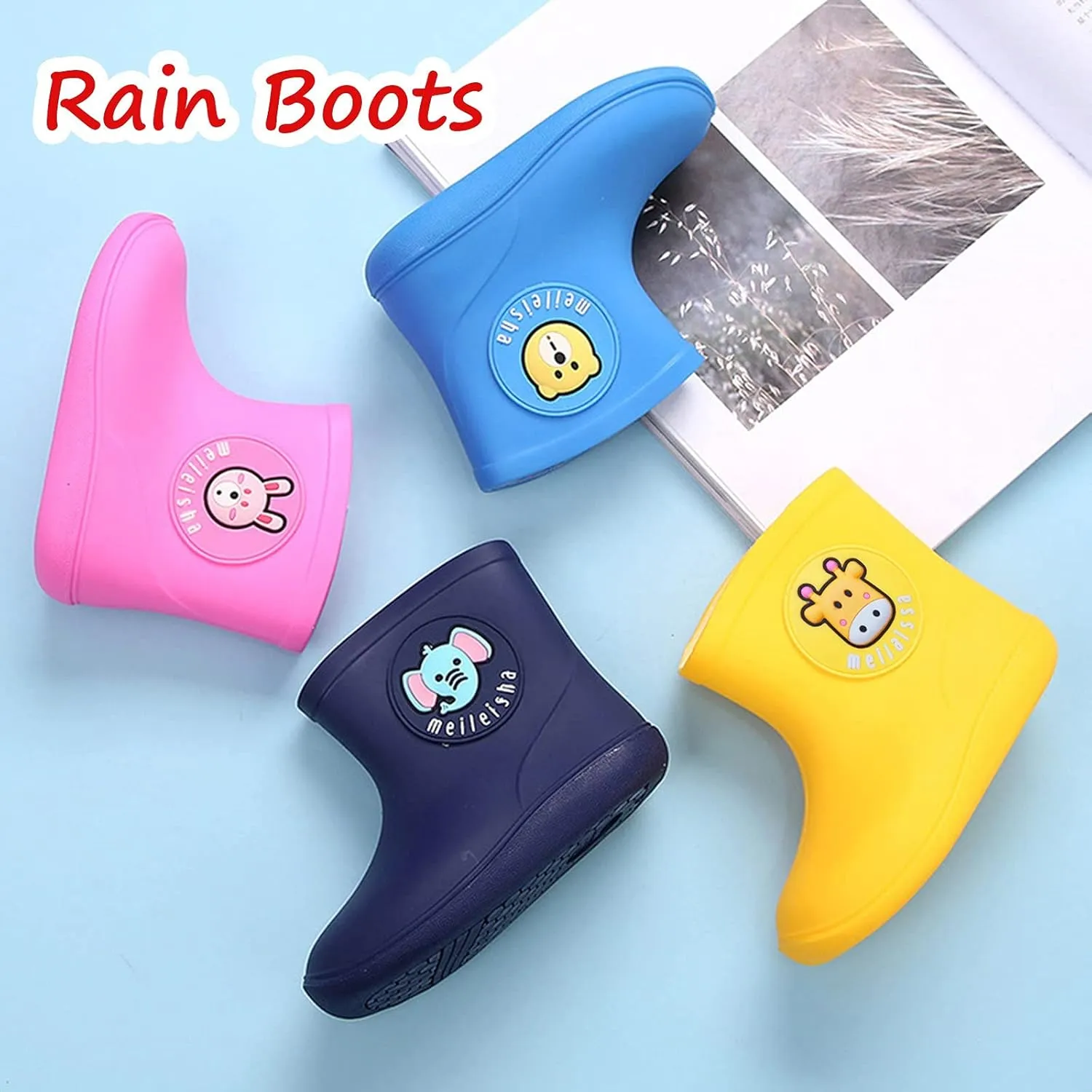 Children's Spring Fall Waterproof Cartoon Rain Boots for Kids Toddler Baby Boys Girls Ankle Jelly Anti-Slip Rainshoes