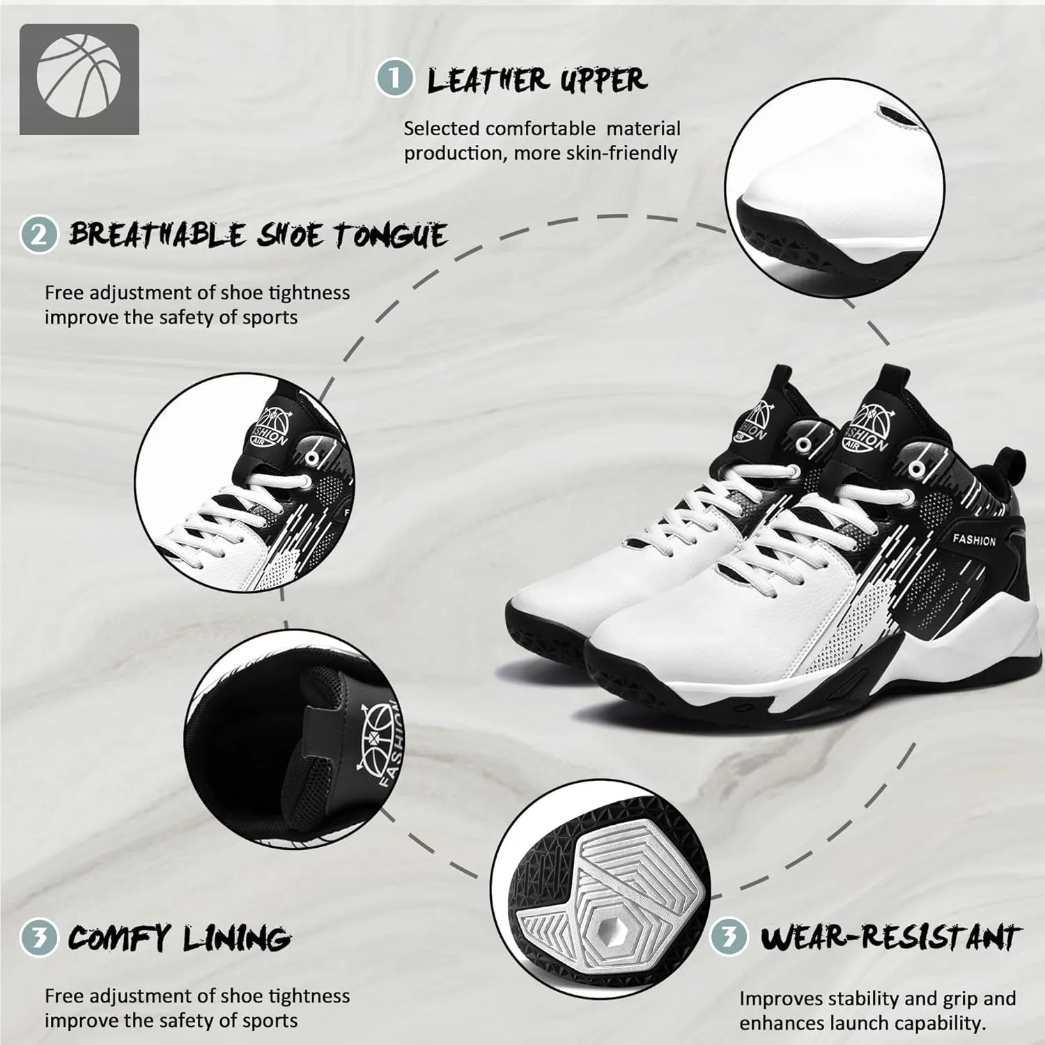 CJSPORX Men's Basketball Shoes Breathable Non-Slip Sneakers Fashionable Sports