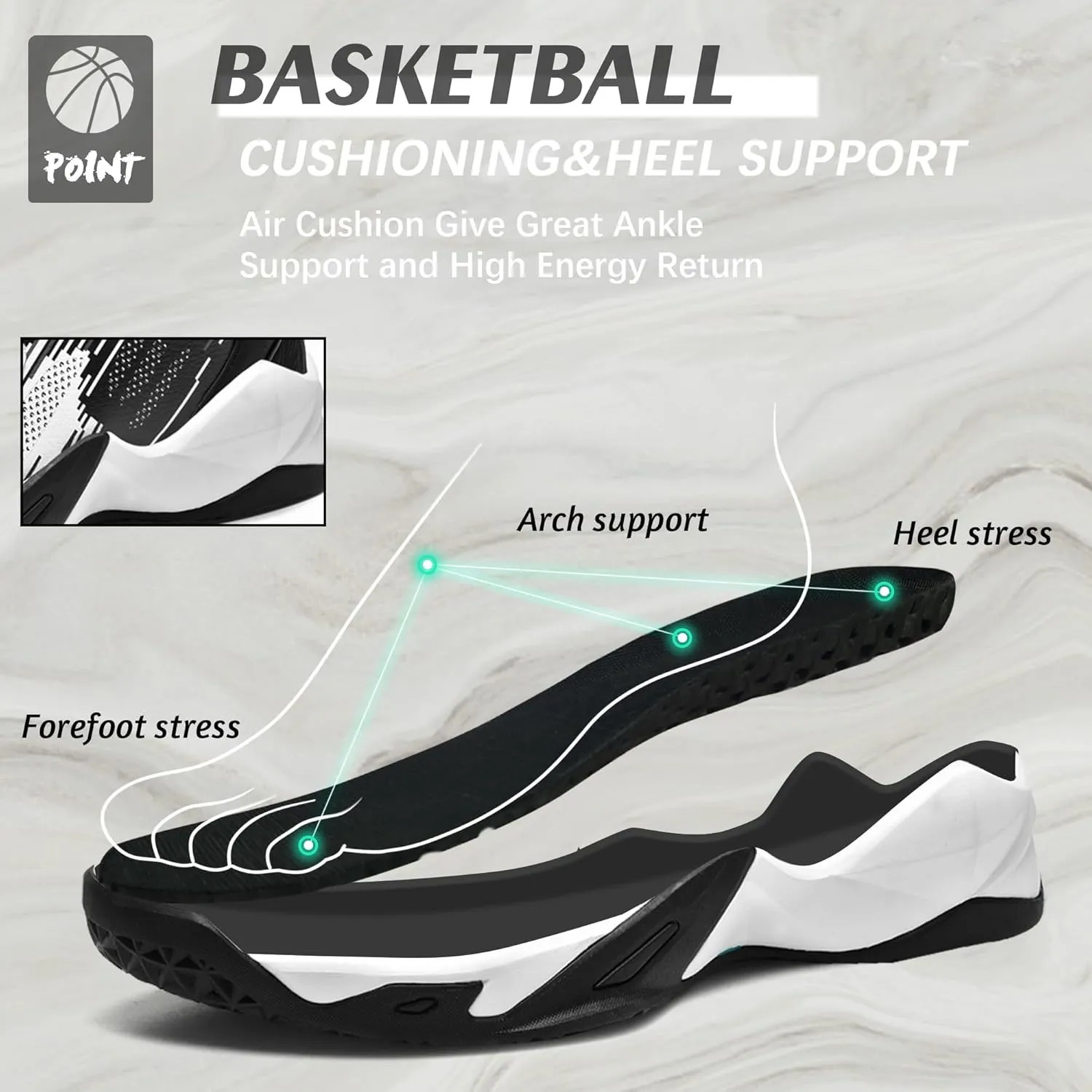 CJSPORX Men's Basketball Shoes Breathable Non-Slip Sneakers Fashionable Sports