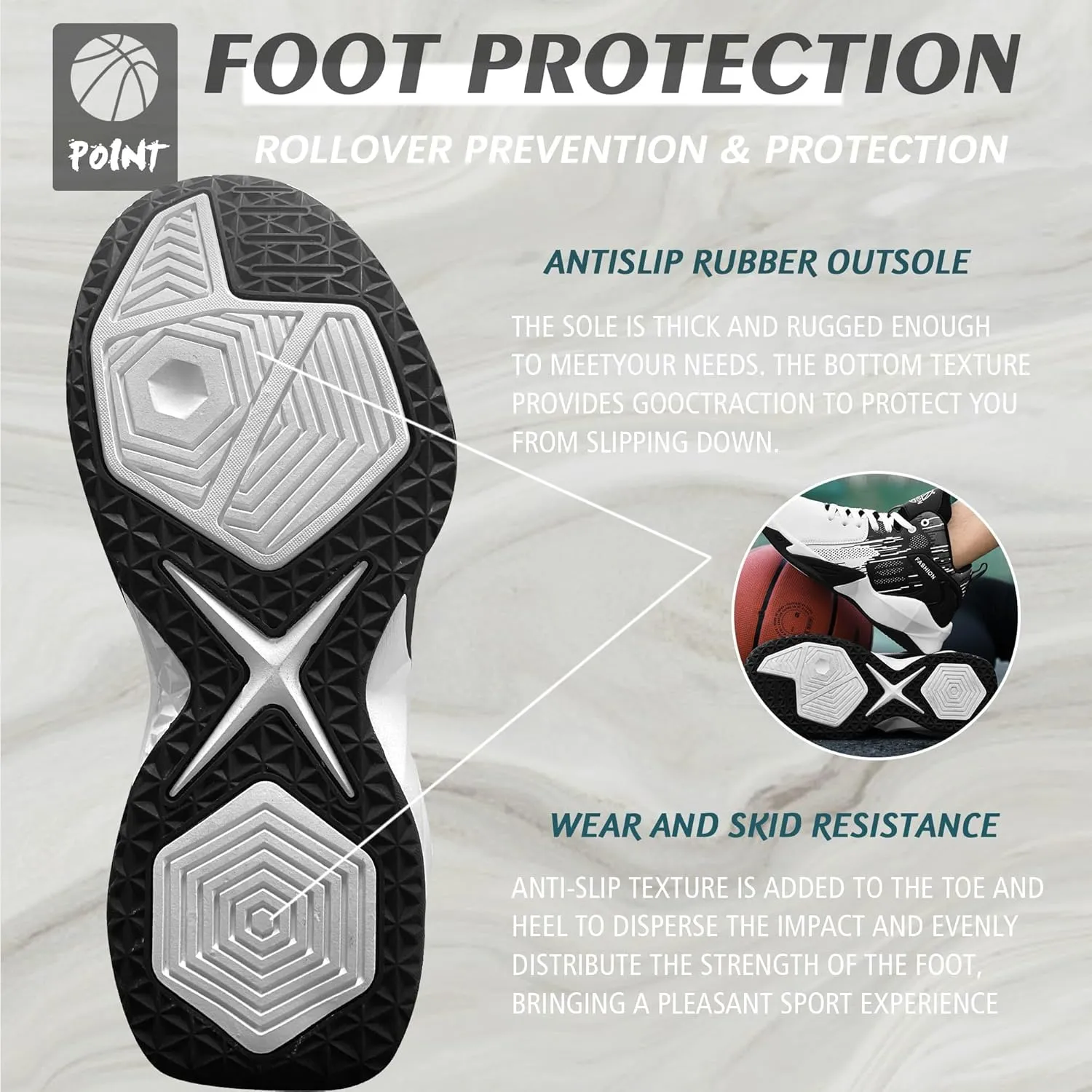 CJSPORX Men's Basketball Shoes Breathable Non-Slip Sneakers Fashionable Sports