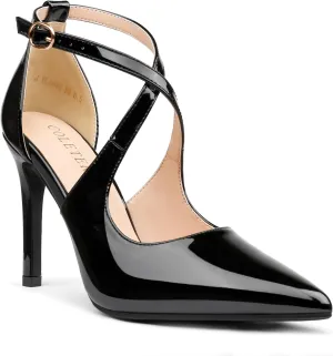 COLETER Womens 4" Pointed Toe D'Orsay Pumps Stilettos High Heel Crossed Ankle Strap Dress Shoes
