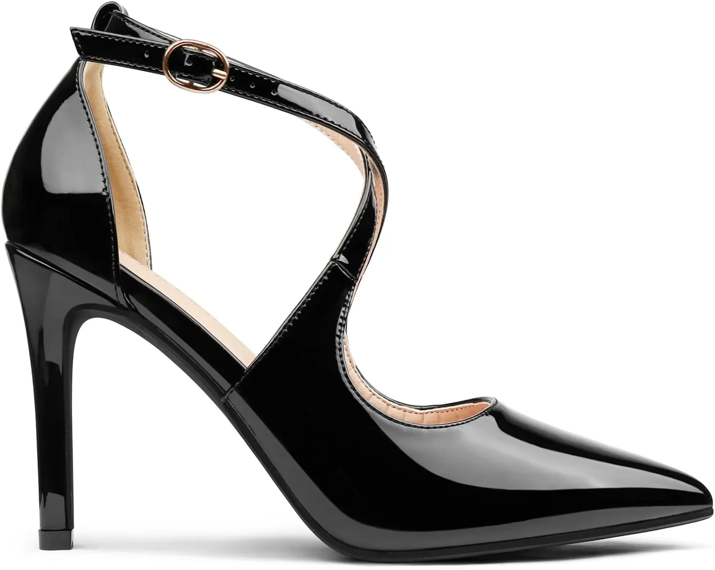 COLETER Womens 4" Pointed Toe D'Orsay Pumps Stilettos High Heel Crossed Ankle Strap Dress Shoes