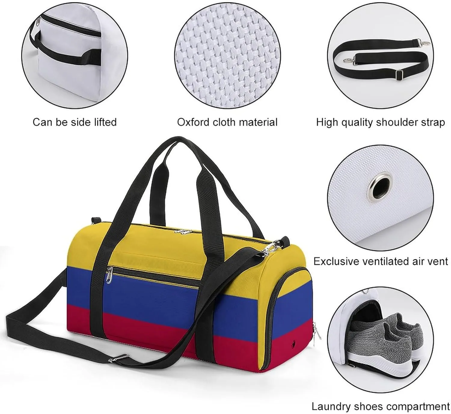 Colombia Flag Duffel Bag for Boys Girls with Waterproof Shoe Compartment Travel