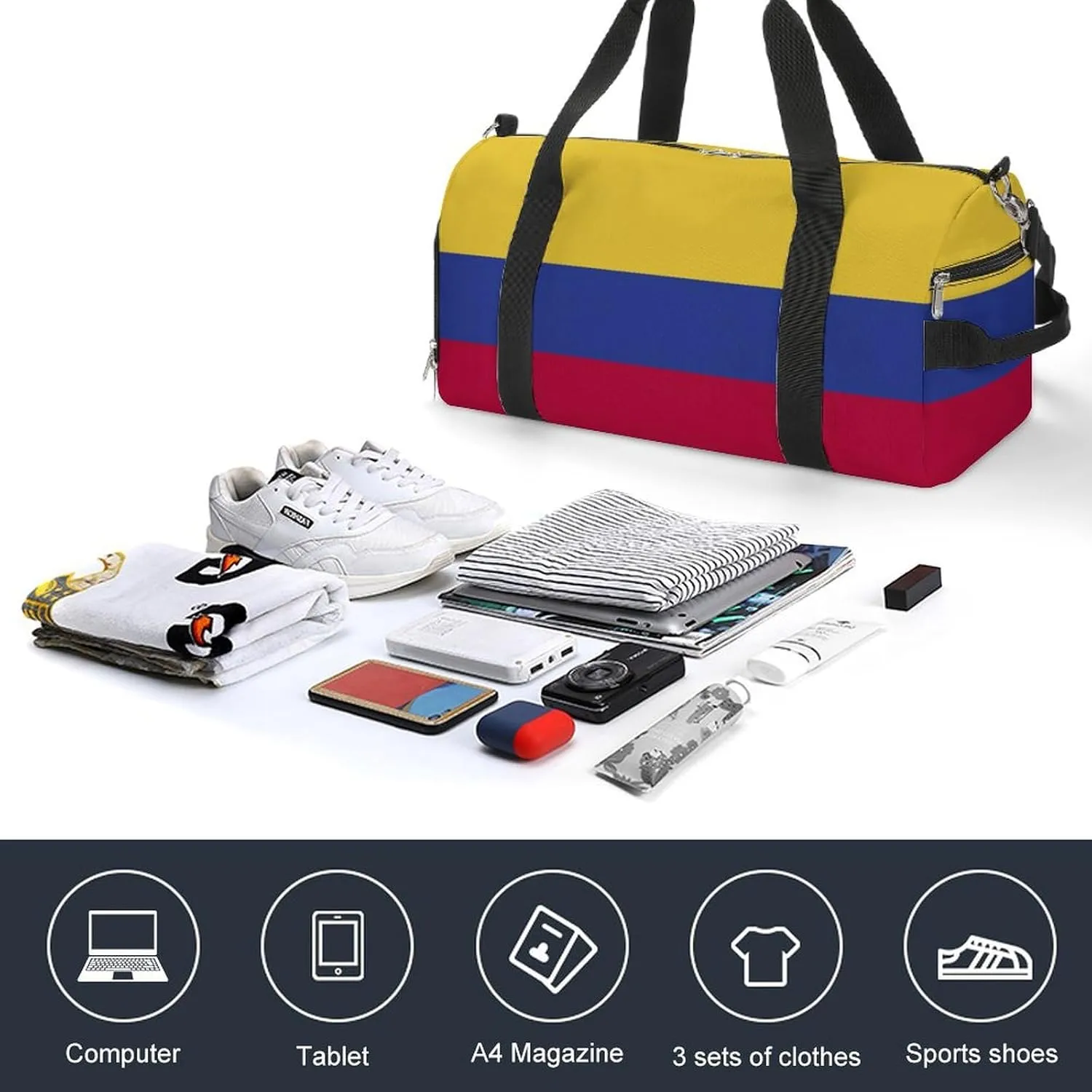 Colombia Flag Duffel Bag for Boys Girls with Waterproof Shoe Compartment Travel