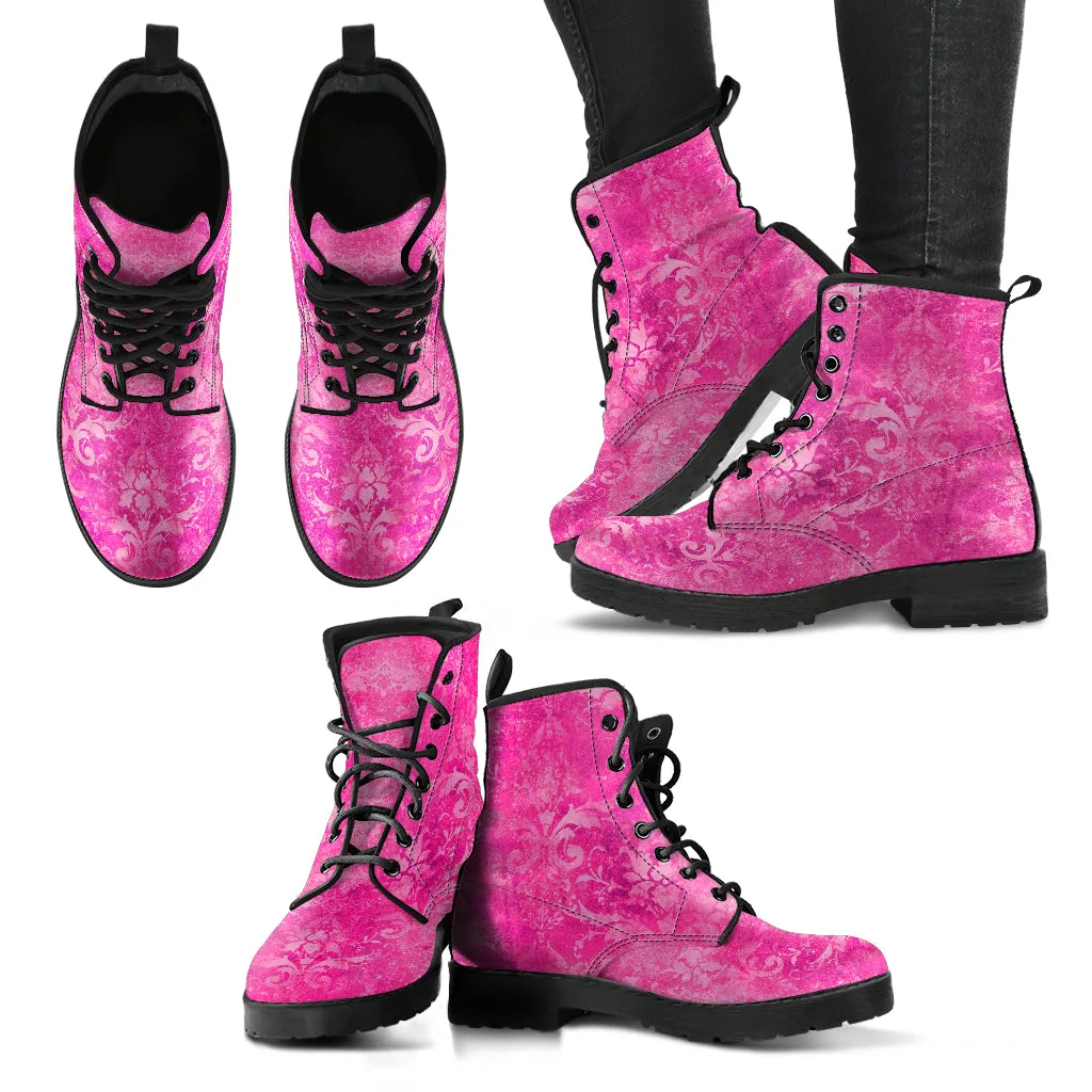 Combat Boots - Grunge Hot Pink #101 | Unisex Adult Shoes, Vegan Leather Handmade Lace Up Boots, Custom Shoes Boho, Vintage Style, Gift Idea