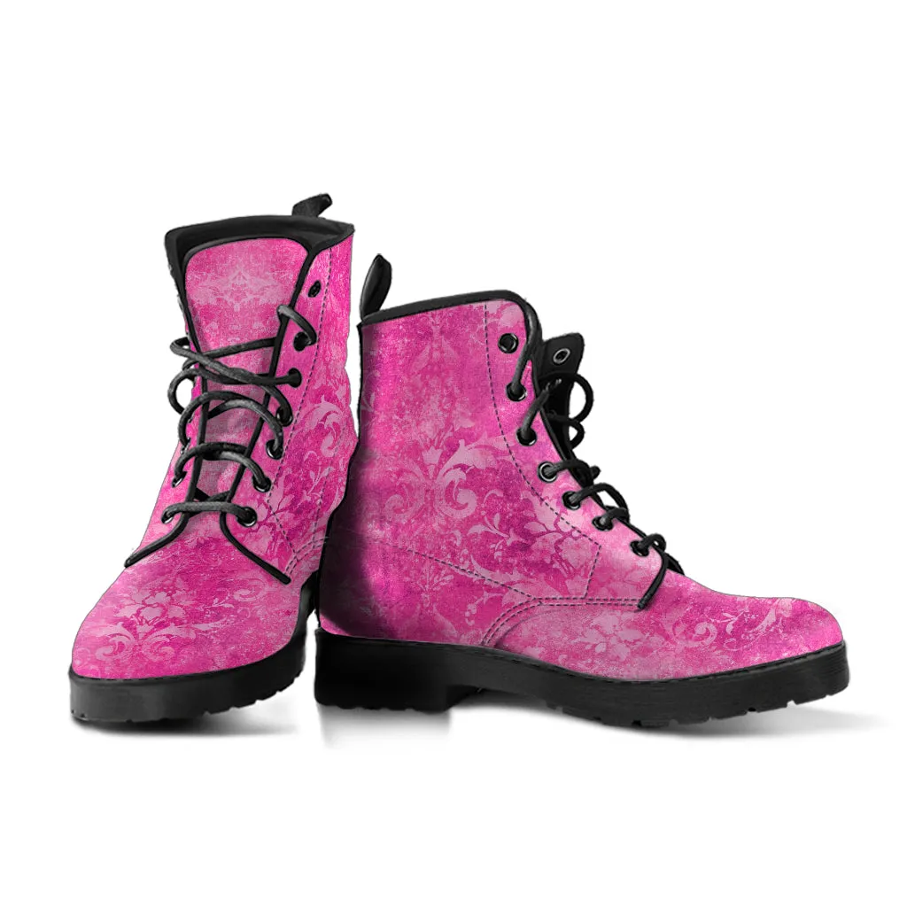 Combat Boots - Grunge Hot Pink #101 | Unisex Adult Shoes, Vegan Leather Handmade Lace Up Boots, Custom Shoes Boho, Vintage Style, Gift Idea