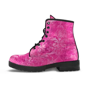 Combat Boots - Grunge Hot Pink #101 | Unisex Adult Shoes, Vegan Leather Handmade Lace Up Boots, Custom Shoes Boho, Vintage Style, Gift Idea