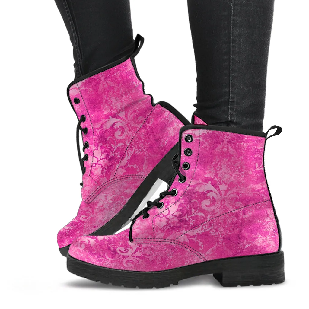 Combat Boots - Grunge Hot Pink #101 | Unisex Adult Shoes, Vegan Leather Handmade Lace Up Boots, Custom Shoes Boho, Vintage Style, Gift Idea