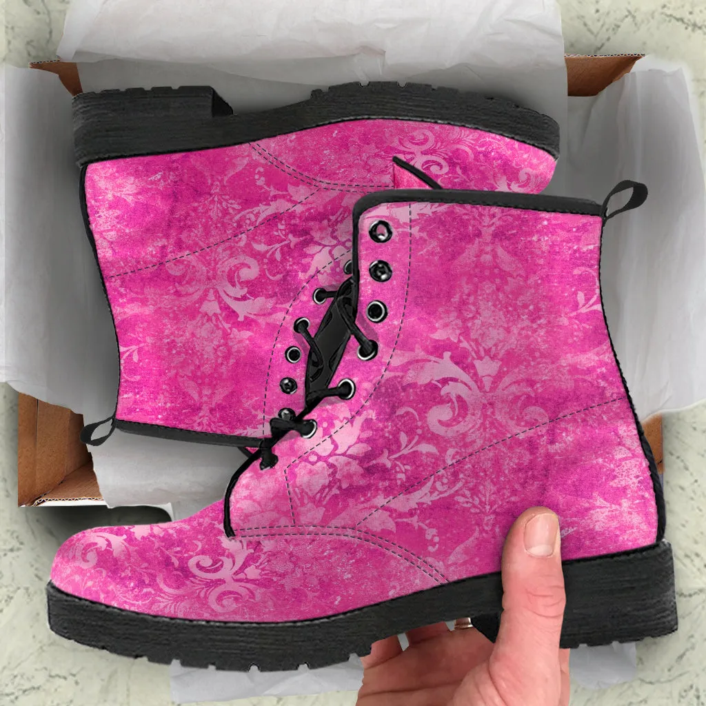 Combat Boots - Grunge Hot Pink #101 | Unisex Adult Shoes, Vegan Leather Handmade Lace Up Boots, Custom Shoes Boho, Vintage Style, Gift Idea