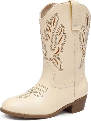 Cowgirl Boots for Little Girls Mid Calf Pointed Toe Kid Cowboy Boots Side Zipper Classic Embroidered Western Boots Horse Riding Shoes Party for Toddler Little Big Kids
