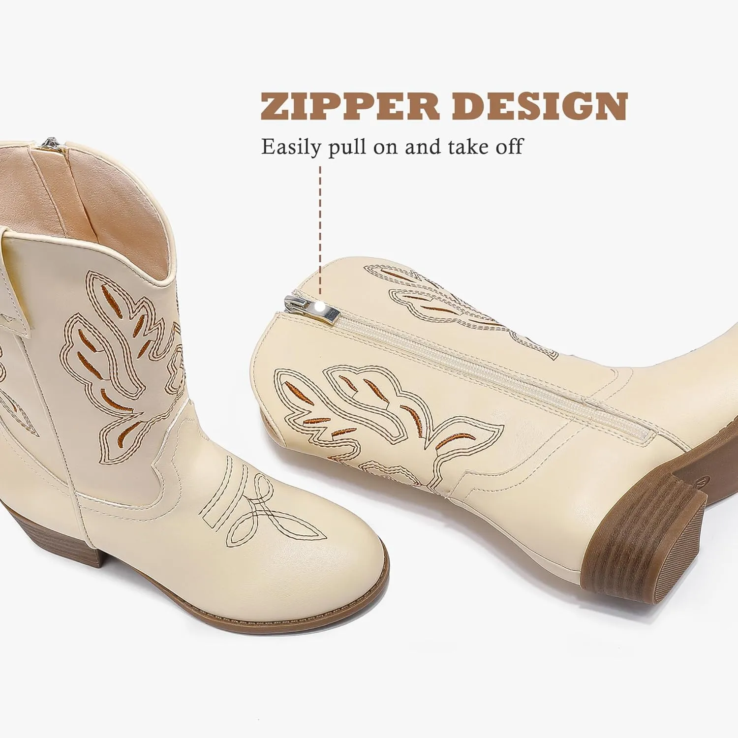 Cowgirl Boots for Little Girls Mid Calf Pointed Toe Kid Cowboy Boots Side Zipper Classic Embroidered Western Boots Horse Riding Shoes Party for Toddler Little Big Kids