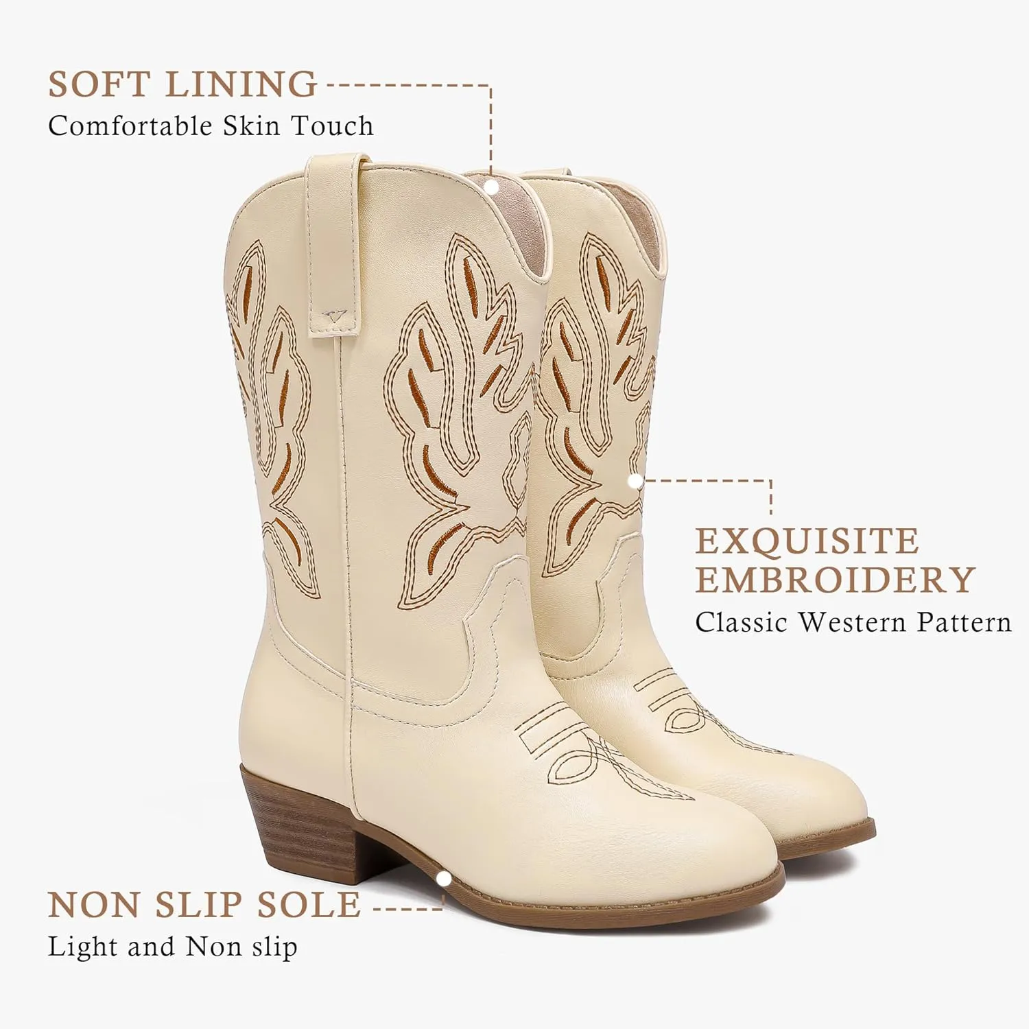 Cowgirl Boots for Little Girls Mid Calf Pointed Toe Kid Cowboy Boots Side Zipper Classic Embroidered Western Boots Horse Riding Shoes Party for Toddler Little Big Kids