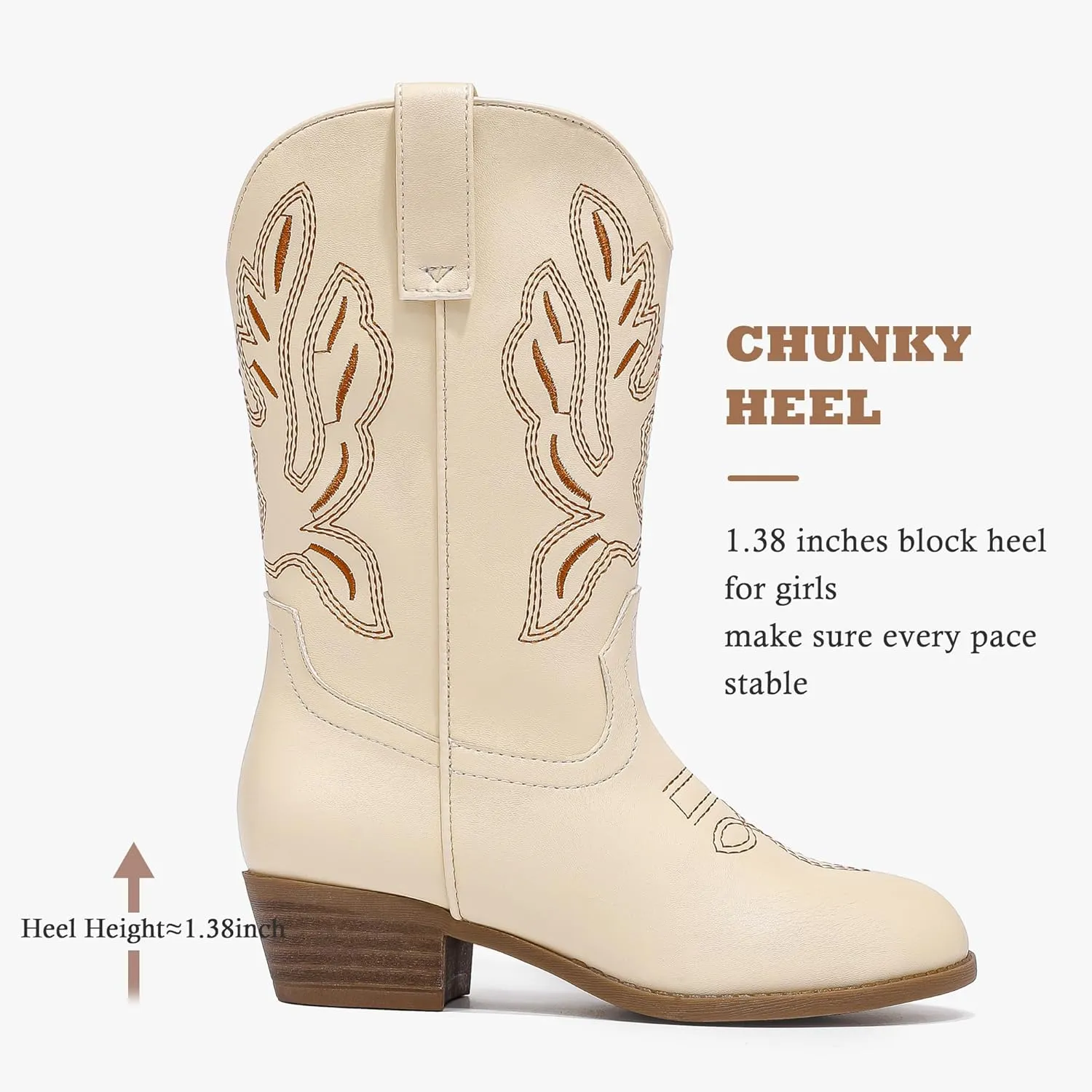 Cowgirl Boots for Little Girls Mid Calf Pointed Toe Kid Cowboy Boots Side Zipper Classic Embroidered Western Boots Horse Riding Shoes Party for Toddler Little Big Kids