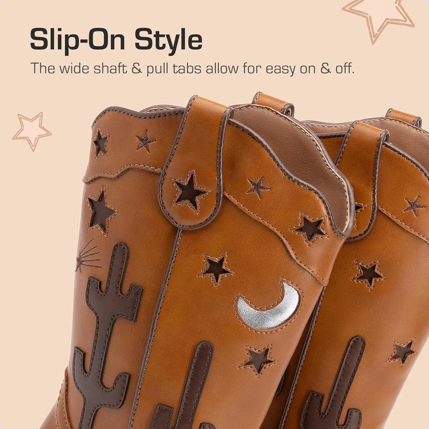 DREAM PAIRS Girls Cowboy Boots Cowgirl Mid Calf Western Boots with Low Heel Square Toe for Little Kid/Big Kid