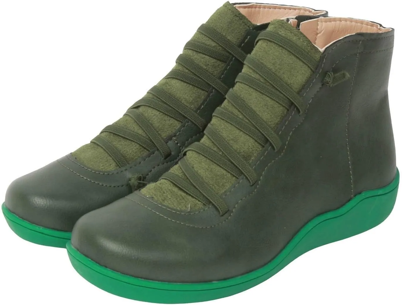 Fall Boots Womens Ankle Boots Arch Support Flat Heel Fashion Lace Up Zipper Booties Cowboy Walking Short Bootie