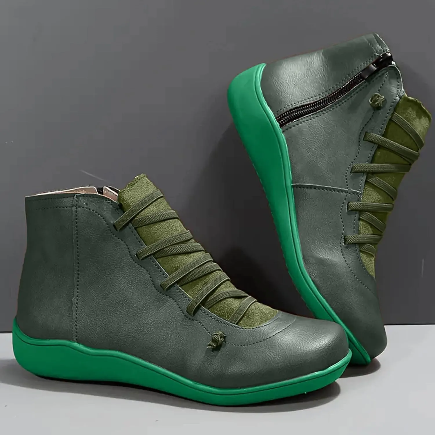 Fall Boots Womens Ankle Boots Arch Support Flat Heel Fashion Lace Up Zipper Booties Cowboy Walking Short Bootie