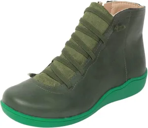 Fall Boots Womens Ankle Boots Arch Support Flat Heel Fashion Lace Up Zipper Booties Cowboy Walking Short Bootie