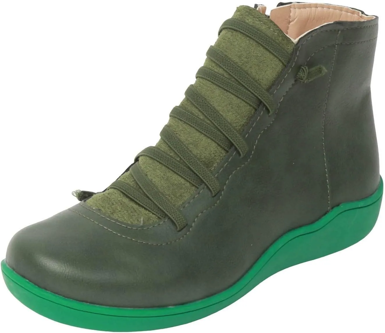 Fall Boots Womens Ankle Boots Arch Support Flat Heel Fashion Lace Up Zipper Booties Cowboy Walking Short Bootie