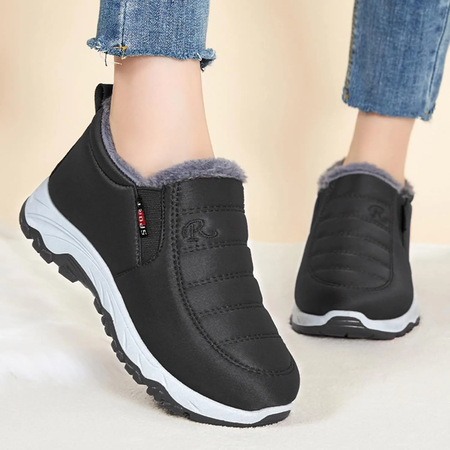 Fall Boots Womens Platform Fur Lined Winter Snow Boots Outdoor Hiking Boots Warm Waterproof Ankle Booties