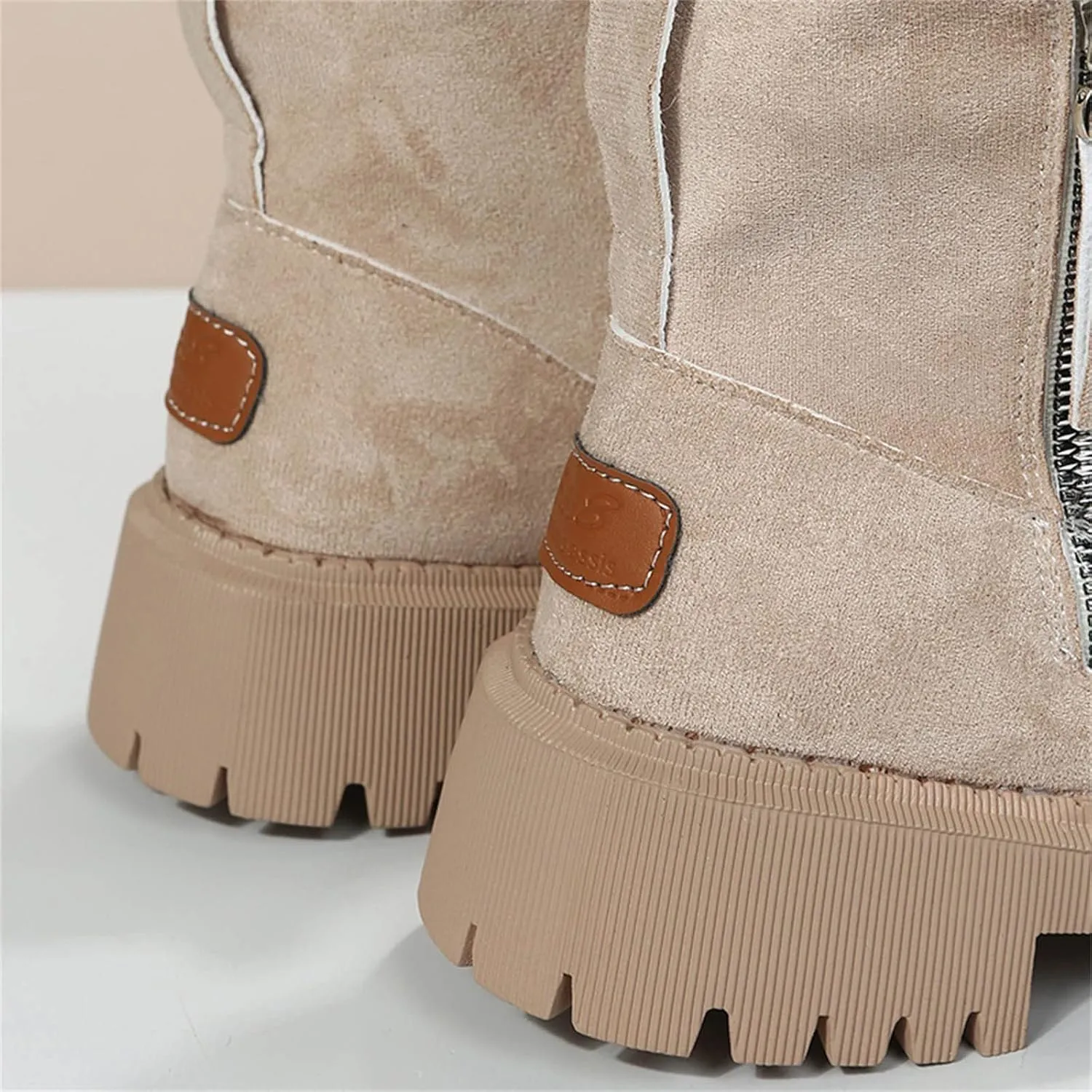 Fall Boots Womens Water Resistant Snow Boots Fuzzy Fur Lined Lug Sole Anti Slip Combat Ankle Booties with Side Zip