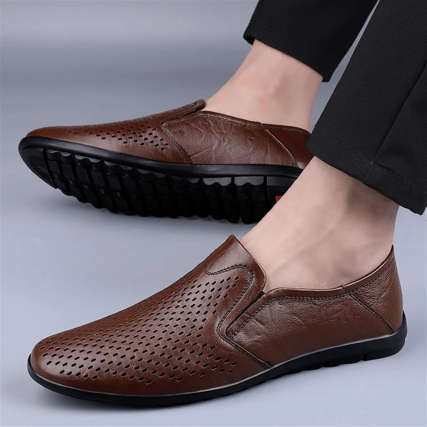Fashion Mens Loafers Shoes Hollow Pu Leather Tuxedo Party Round Toe Anti-Slip Non Slip Wedding Slip-on