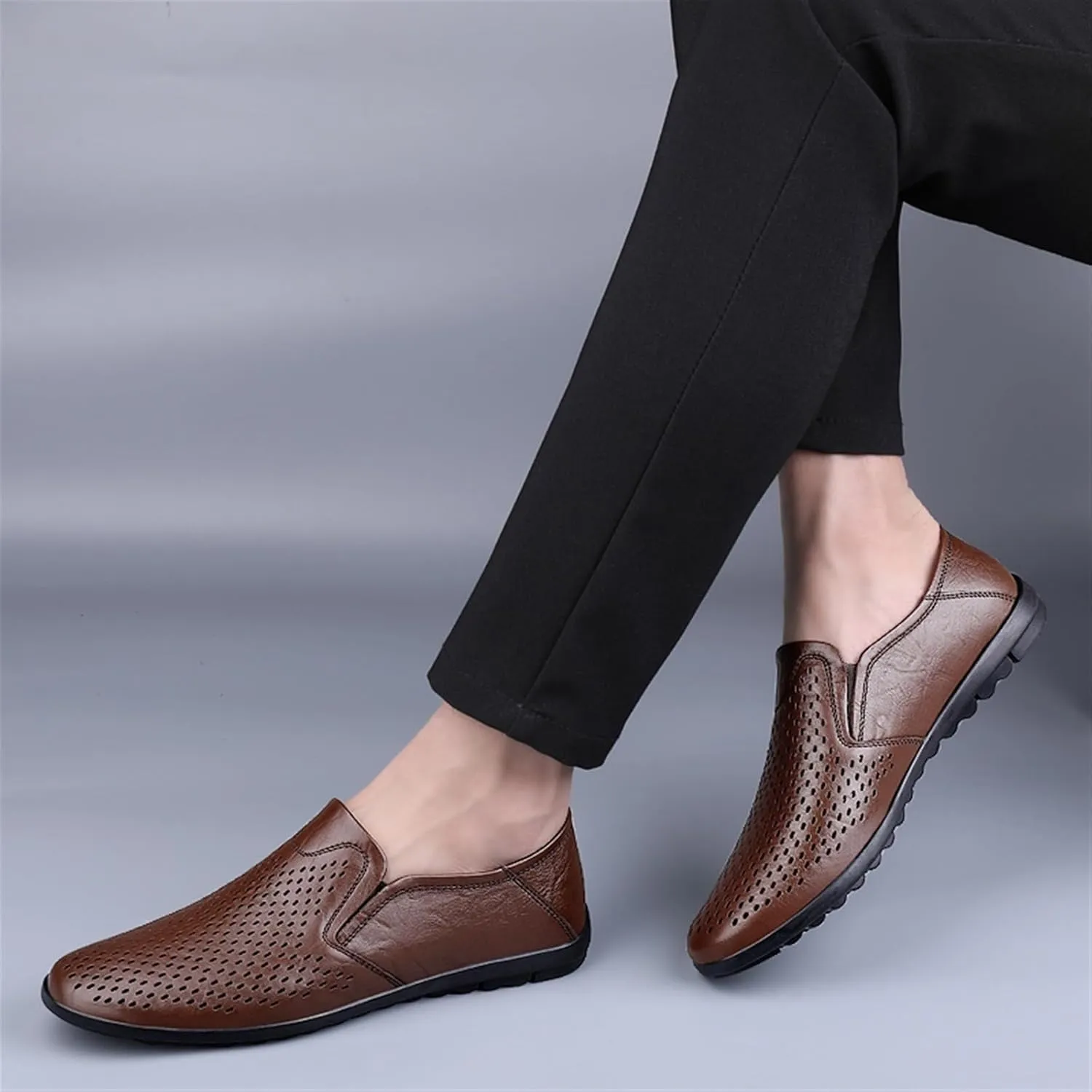 Fashion Mens Loafers Shoes Hollow Pu Leather Tuxedo Party Round Toe Anti-Slip Non Slip Wedding Slip-on
