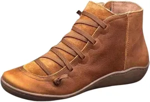Flat Booties for Women Casual Arch Support Boots Comfy Lace up Ankle Booties Lightweight Booties with Zipper
