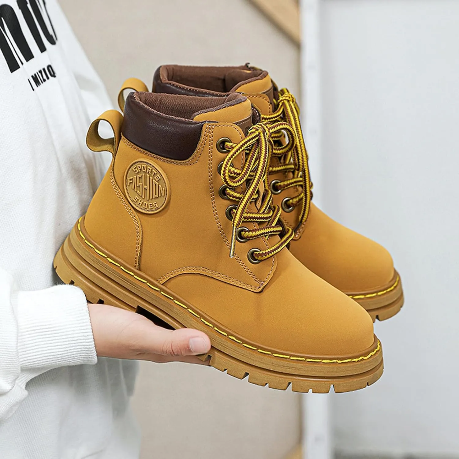 FLIOZY Kids Ankle Boots Boys Fashion Lace Up Work Boots Outdoor Comfort Combat Boots