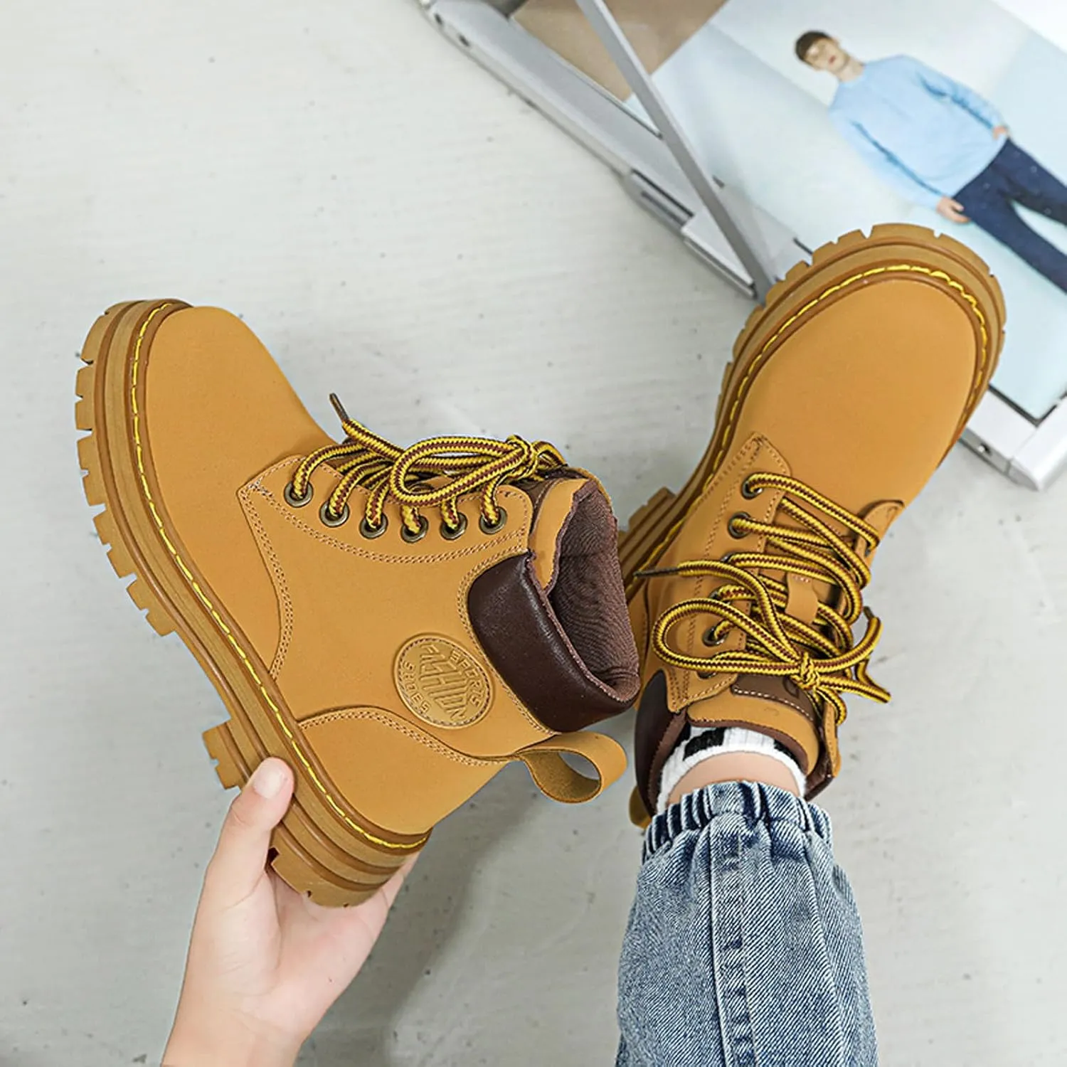 FLIOZY Kids Ankle Boots Boys Fashion Lace Up Work Boots Outdoor Comfort Combat Boots