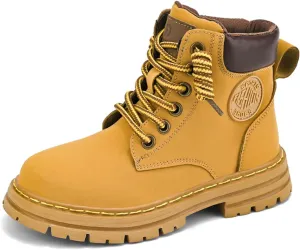 FLIOZY Kids Ankle Boots Boys Fashion Lace Up Work Boots Outdoor Comfort Combat Boots