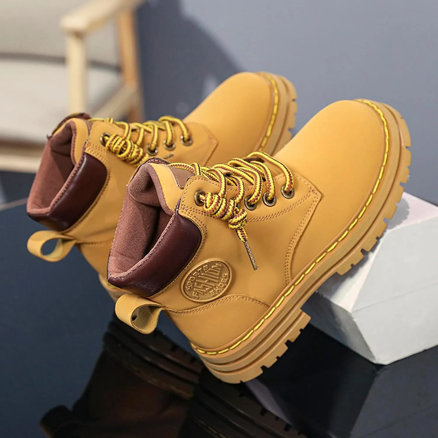 FLIOZY Kids Ankle Boots Boys Fashion Lace Up Work Boots Outdoor Comfort Combat Boots