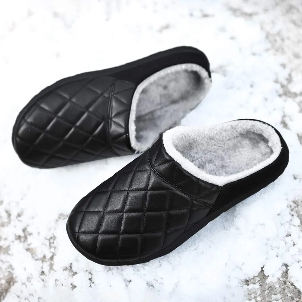 FolHaoth Mens Cozy Slippers Waterproof Oxford Cloth Arch Support House slippers Soft Warm Non-slip Indoor Outdoor Shoes