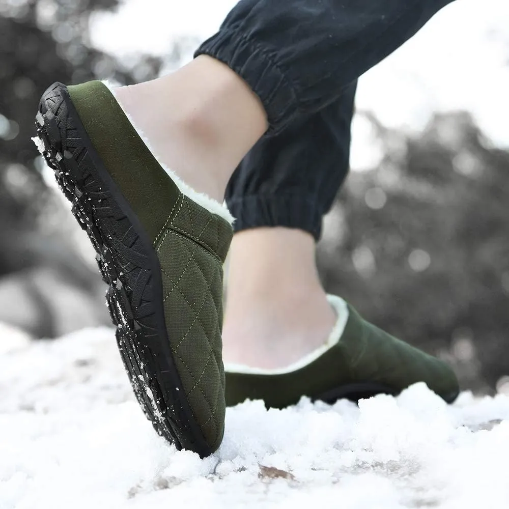 FolHaoth Mens Cozy Slippers Waterproof Oxford Cloth Arch Support House slippers Soft Warm Non-slip Indoor Outdoor Shoes