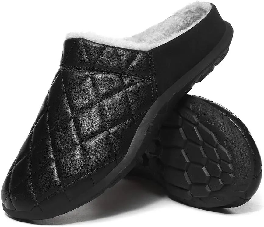 FolHaoth Mens Cozy Slippers Waterproof Oxford Cloth Arch Support House slippers Soft Warm Non-slip Indoor Outdoor Shoes