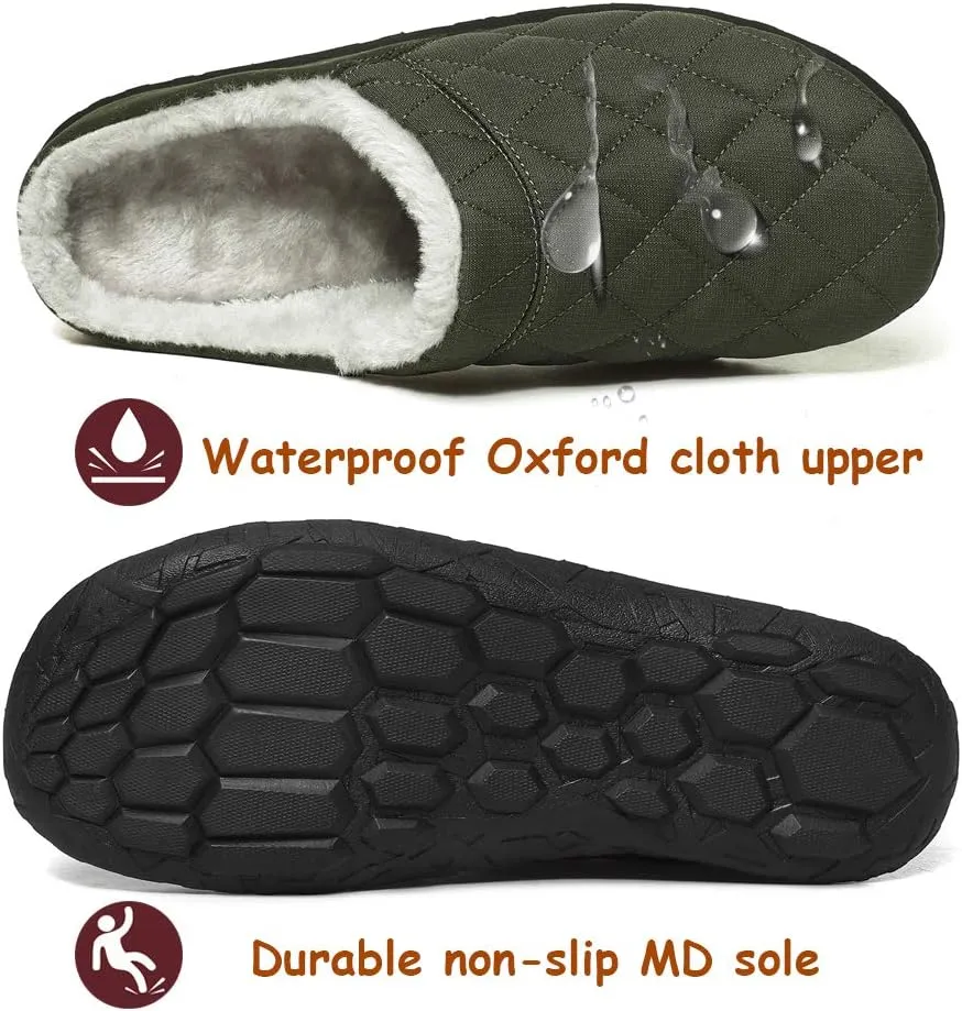 FolHaoth Mens Cozy Slippers Waterproof Oxford Cloth Arch Support House slippers Soft Warm Non-slip Indoor Outdoor Shoes