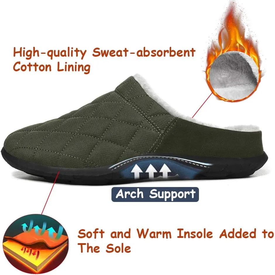 FolHaoth Mens Cozy Slippers Waterproof Oxford Cloth Arch Support House slippers Soft Warm Non-slip Indoor Outdoor Shoes